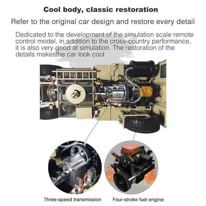 enginediy RC Engine Toyan Military Truck 1/12 2.4G RWD RC Car 4 Stroke Methanol Engine OFF-Road Vehicle